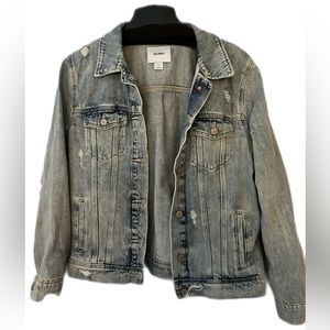 Old Navy Light Wash Distressed Denim Jacket Size L